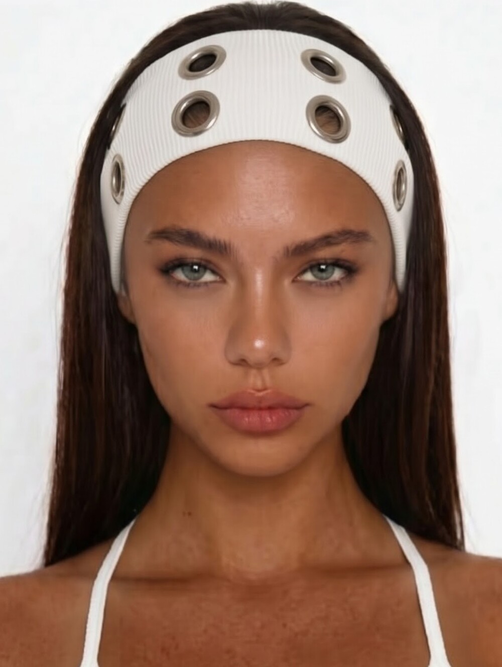 White Grommet Ribbed Wide Headband -